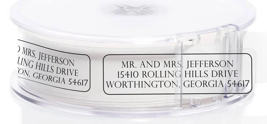 Clear Outline Rolled Address Labels / 250 Personalized Return Address Labels/Designer Address Stickers in Elegant Plastic Dispenser