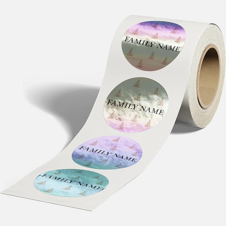 Custom Holographic Stickers | 2.5"x2.5" | Brown, Pink and Yellow | VistaPrint | Design: Brown, Seasonal, Christmas, Personal & Family, Styles & Themes