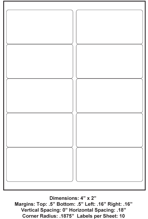 4 x 2 (10 Up), 8.5 x 11 Adhesive Label Paper, 1,000 Sheets per Carton