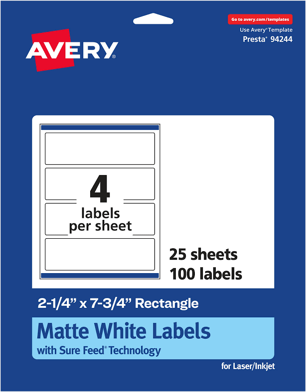 Avery Matte White Rectangle Labels With Sure Feed
