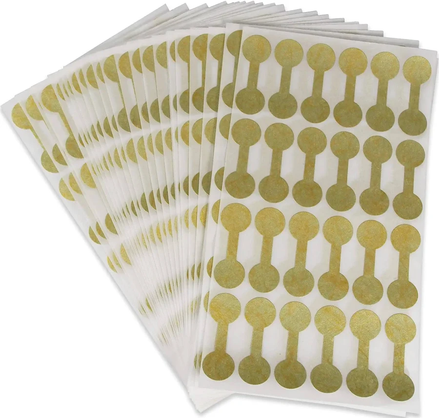 Gold Tyvek Self Adhesive Dumbbell Jewelry Price Tags 1000 Pack For Rings, Bracelets, Necklaces And Pendants, Tear Resistant And Easy Peel, No Moisture