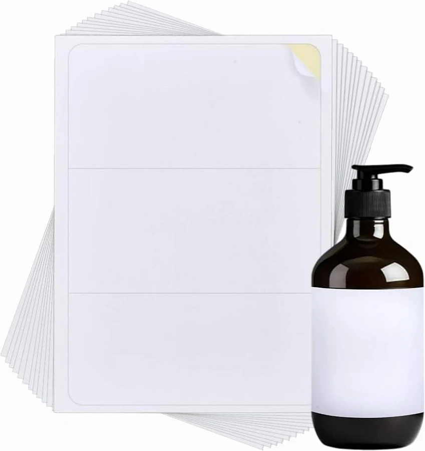 60pcs Rectangle Wine Bottle Labels Printable Waterproof Wine Bottles Stickers Glass Jar Metal Tin Labels Adhesive Blank Label, White