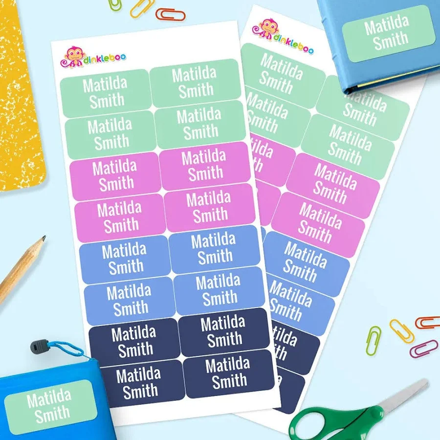 Personalized Multi Color Rectangle School Name Labels – Stick On Name Labels for Kids (Pack of 32) | Perfect for School, Daycare & Home