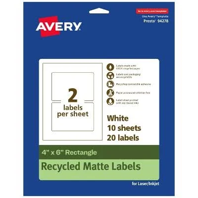 Avery EcoFriendly Rectangle Labels 4" x 6" White 20/Pack