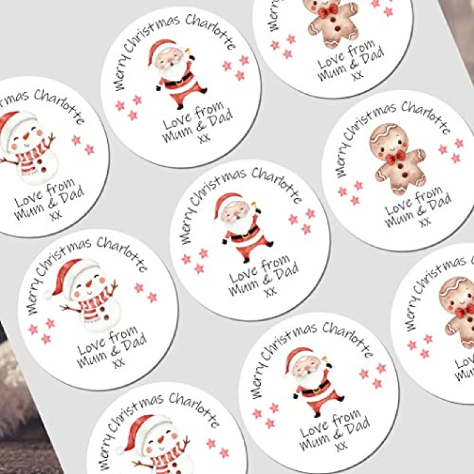 Personalised christmas stickers for gift tags name labels present wrapping