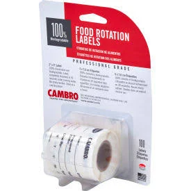 Cambro Food Rotation Label, Biodegradable, 3"L x 2"W, White, Pack of 20 Rolls/Case - Food Storage Containers