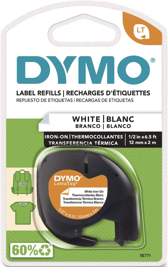 DYMO LetraTag Fabric Iron-On Labels, 0.5" x 6.5 ft, White DYM18771