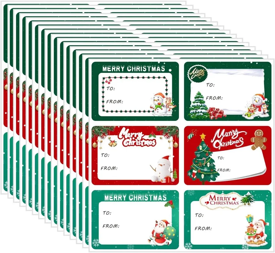 Christmas Gift Labels Stickers - 90 Pcs, 2.56x1.78 in, 6 Different Words and Patterns, Beautiful and Non-Fading, No Deformation Self-Adhesive Tags for
