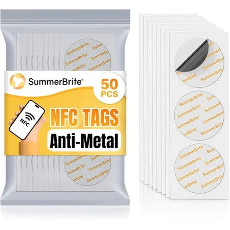 50pcs Ntag215 NFC Tags Stickers, Anti-Metal Blank NFC Cards for TagMo, 504 Bytes Memory, Rewritable & Programmable Rfid NFC Stickers with Adhesive 
