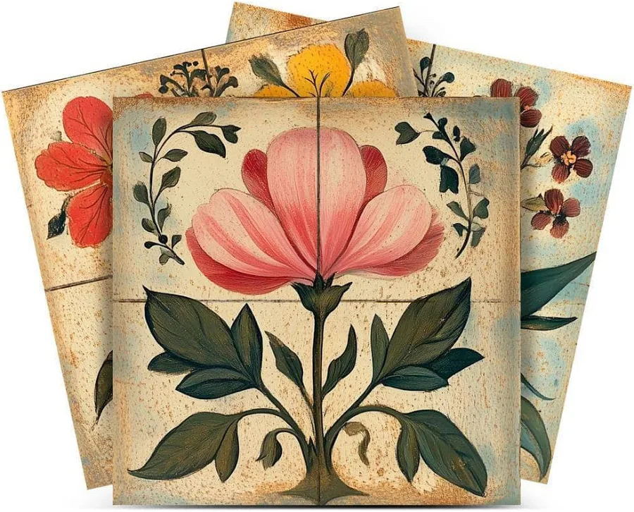 Floral Sand Earth Color Multi Design Tile Stickers Wallpaper Decal
