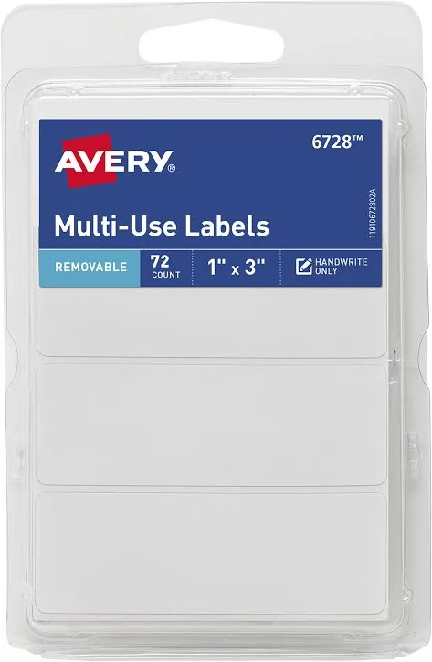 Avery Removable Adhesive Labels 1" x 3" 72 Labels 6728