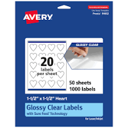 Avery Glossy Clear Heart Labels With Sure Feed 1.5" x 1.5 94602-CGF50