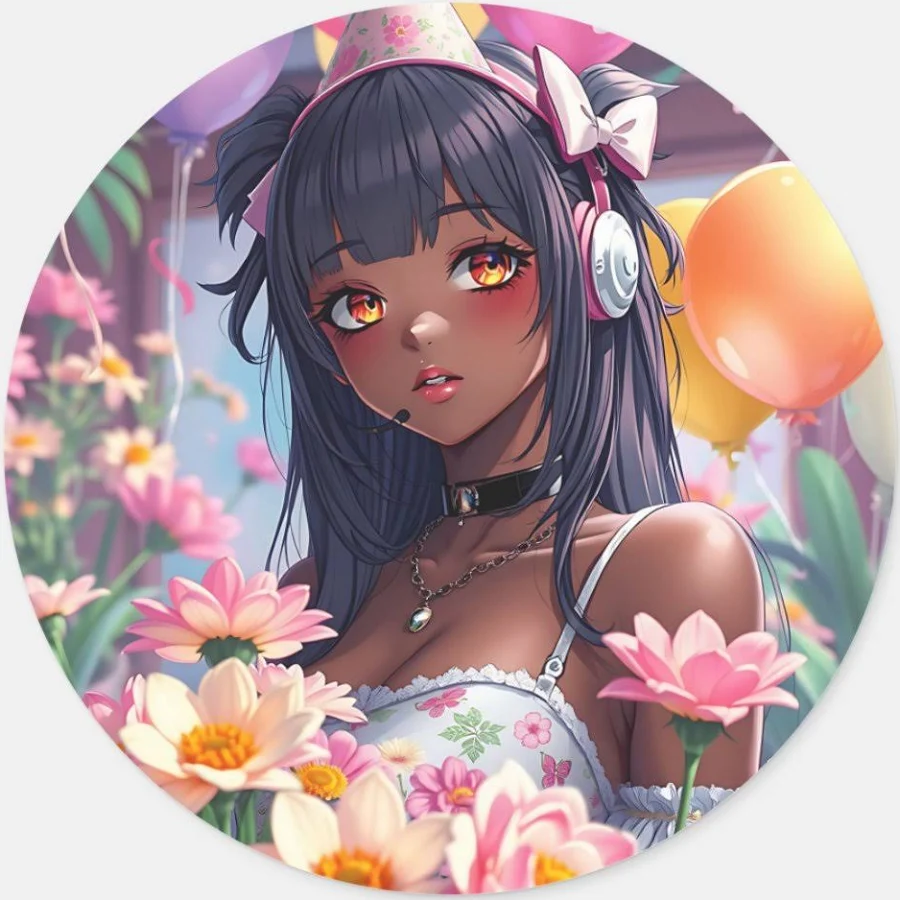 Pretty Anime Girl of Color Personalized Birthday Classic Round Sticker