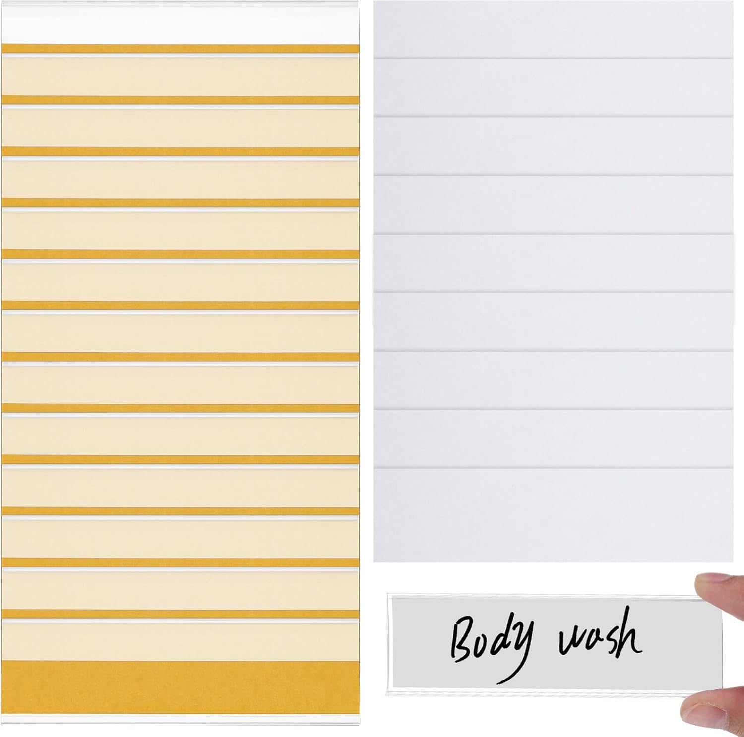 VILLCASE 100pcs 3 x 1 Inch Self Adhesive Label Holders Tag with Paper Inserts, Clear Shelf Label Inserts, Cabinet Basket Shelf Label Holder for 