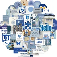 Motivational Aesthetic Blue Stickers Pack, 57pcs Waterproof Vinyl Stickers for W