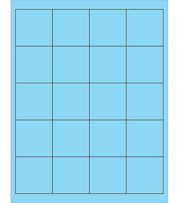 2" x 2" Fluorescent Pastel Blue Rectangle Laser Labels