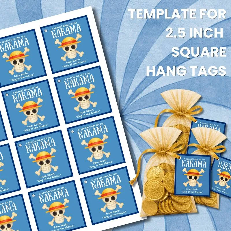 One Piece Party Favor Gift Tag Template - Pirates vs. Marines Anime Birthday Party