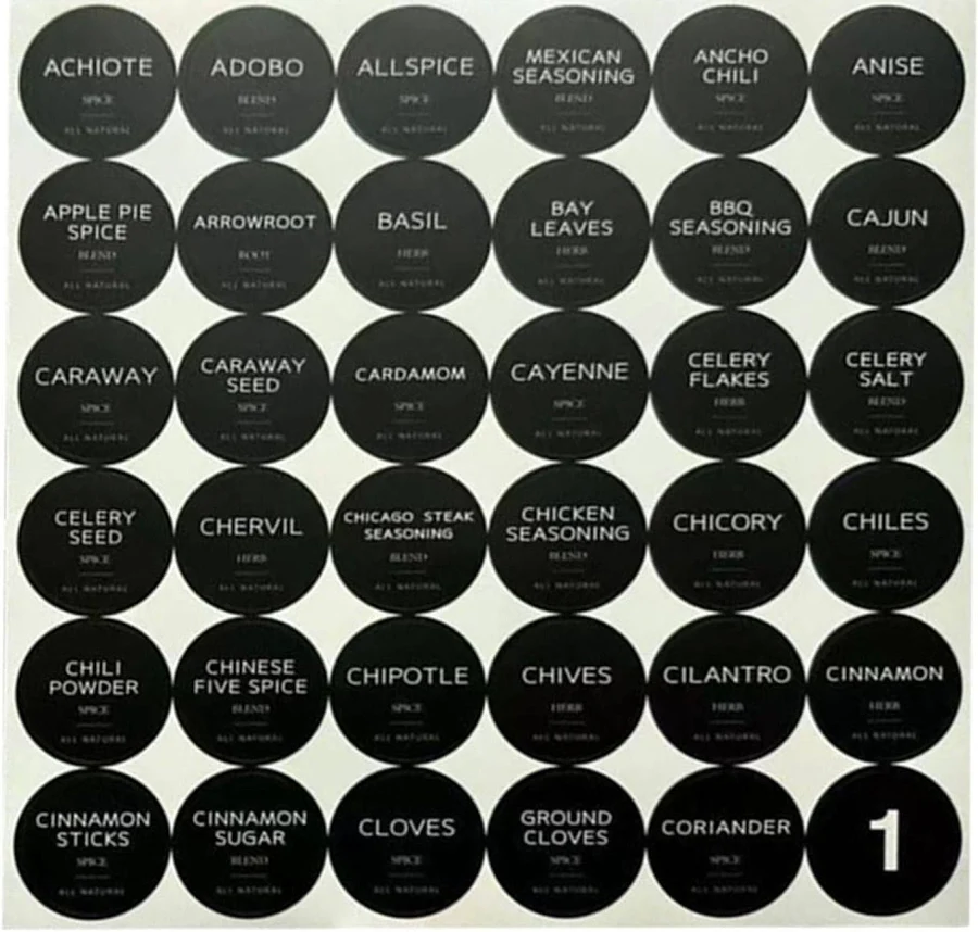 Waterproof Pre Printed Spice Jar Labels, Peel and Stick Vinyl Seasoning Stickers, Tear Resistant Pantry Decals, Clear Identification Markers for Dry