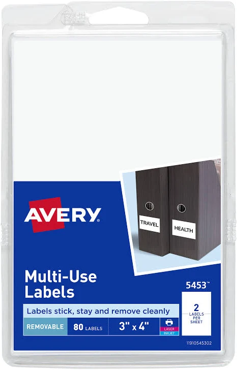 Avery Removable Multi-Use Labels 3 x 4 White 80/Pack