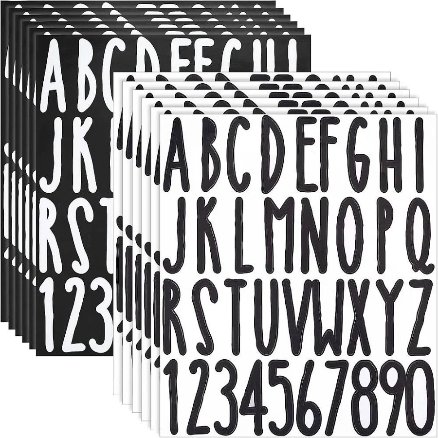12 sheets 2 Colors PVC Self-adhesive Label Stickers Waterproof Decals for Kitchen Mailbox Letters & Numbers Mixed color 235x195x0.1mm 6 sheets/color