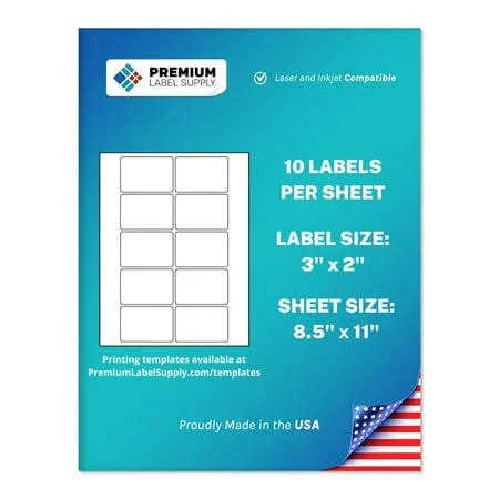 Premium Label Supply White Sticker Product / Shipping Labels 3 x 2 inch Laser/Inkjet Compatible (10 Labels/Sheet), 25 Sheets 250 Total Adhesive Labels