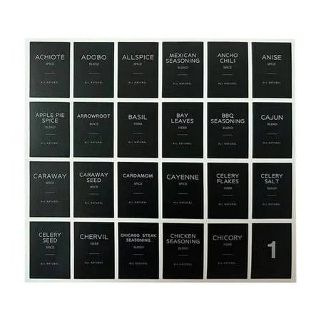 192 Pcs Spice Labels Stickers, Waterproof Adhesive Round Preprinted Spice with Blank Label Black Tear Resistant Sticker for Kitchen Jars Caps Food 