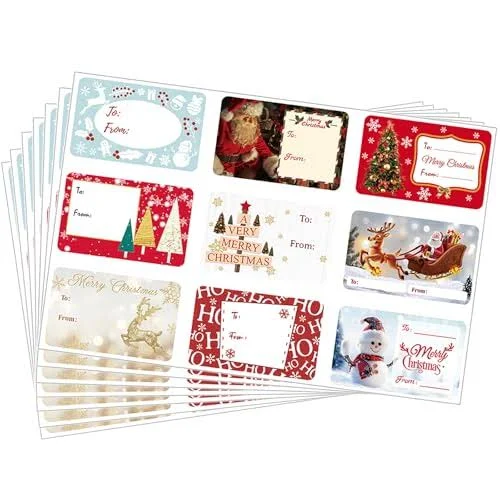 135Pcs Christmas Labels Stickers Xmas Present Gift Labels Christmas Self Adhesive Gift Stickers Xmas Name Tags for Present Cards Envelope Bags
