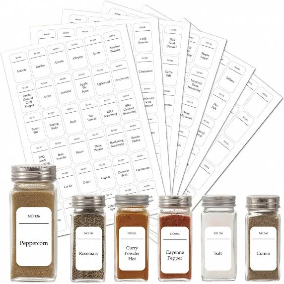 216 White Preprinted Minimalist Spice Jar Labels Pantry Food Stickers Waterproof Herb Seasoning Kitchen Organization Fit Round Rectangle Ja,33*23CM