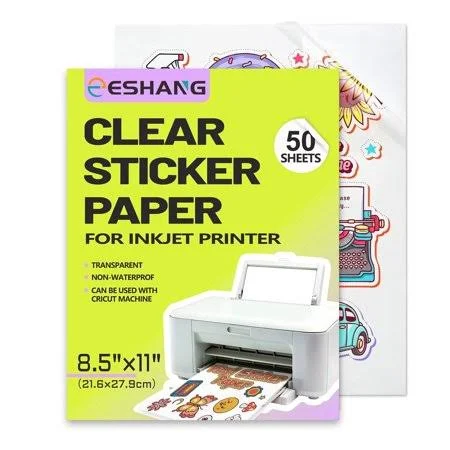 Eshang Printable Vinyl Sticker Paper for Inkjet Printer Clear Transparent Self-Adhesive Sheets 8.5x11 Vinyl Stickers 50 Pack