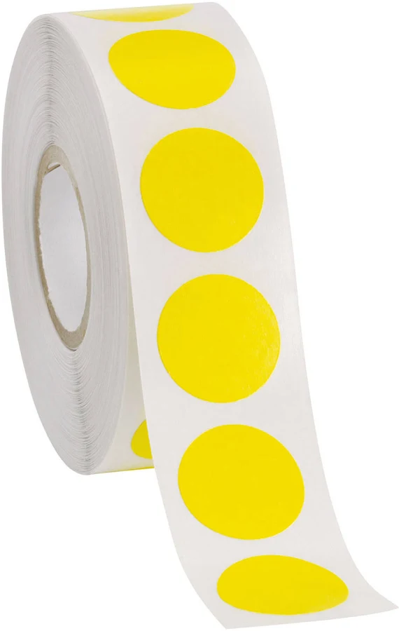 Yellow Self-Adhesive Labels - ¾" Diameter Circle - Roll of 1,000