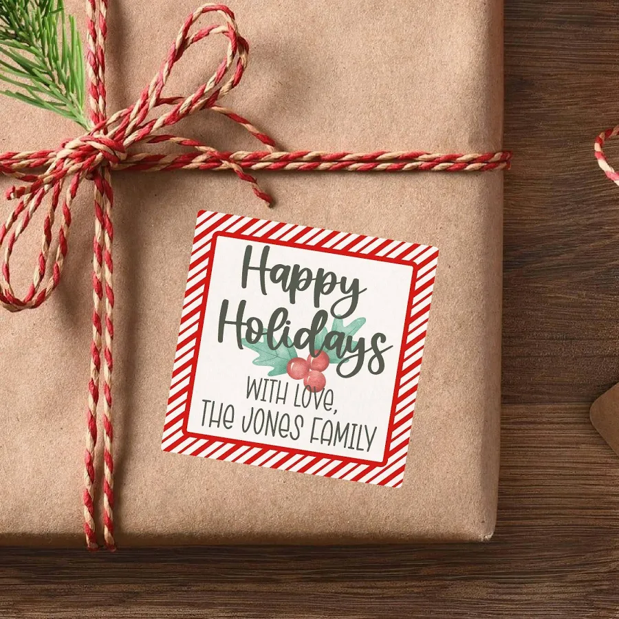 Personalized Christmas Gift Labels | Custom Name Christmas Stickers | Christmas Present Stickers | Happy Holidays Gift Tag Stickers