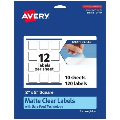 Avery Matte Clear Square Labels