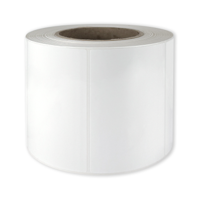 Polyethylene self-adhesive labels 100x70 mm durable white glossy plastic for thermal transfer, 900 labels per roll