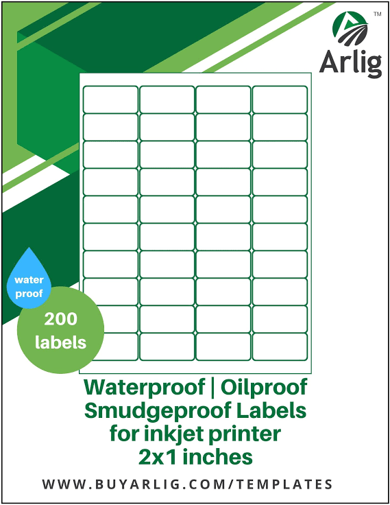 Arlig 2x1 Inch Waterproof Smudge-Proof Oil-Proof Labels for Inkjet Printers