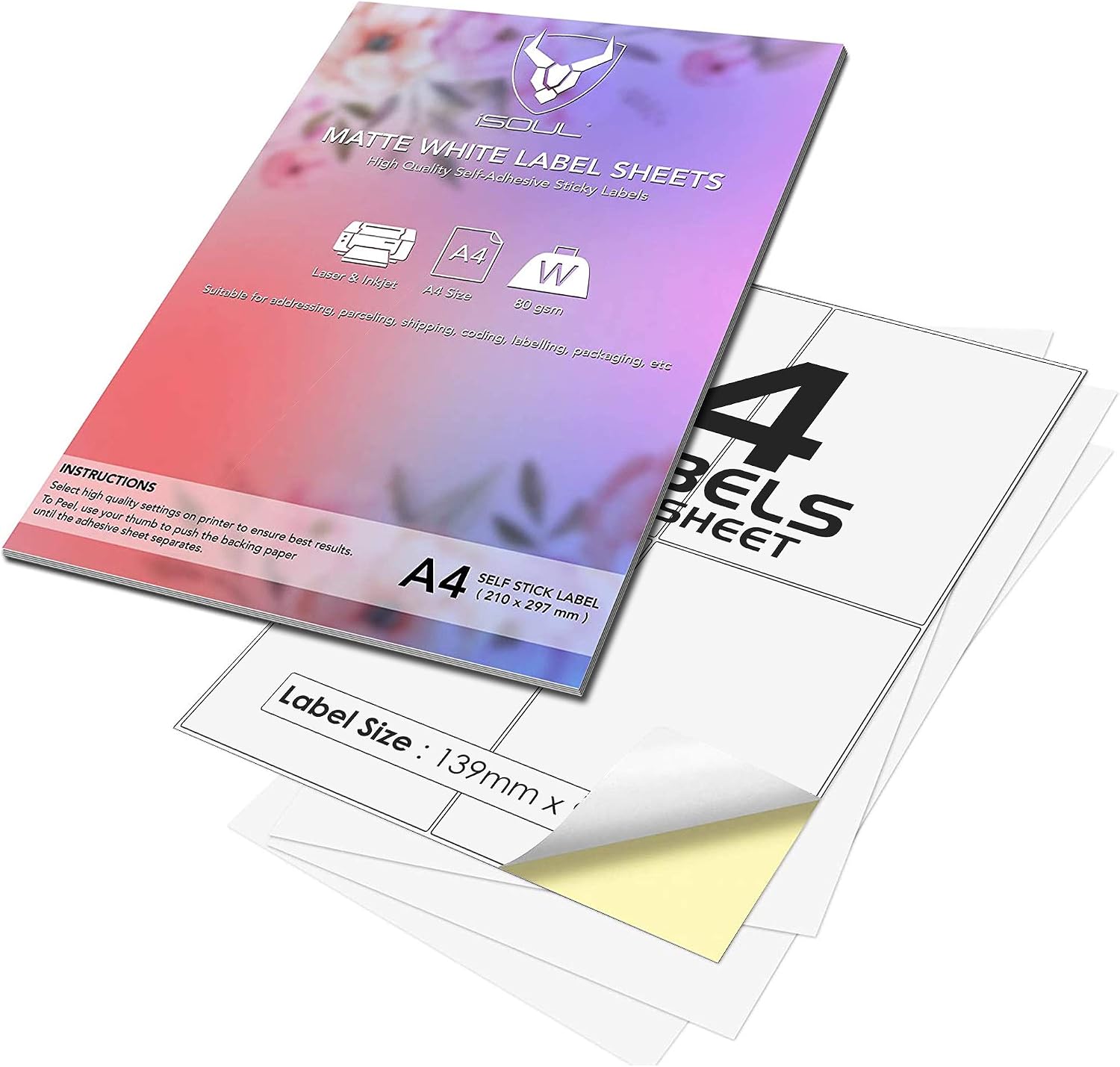 A4 Label Sheets of Quality A4 White Matte Self Adhesive/Sticky Back Label Printing Paper Sheet