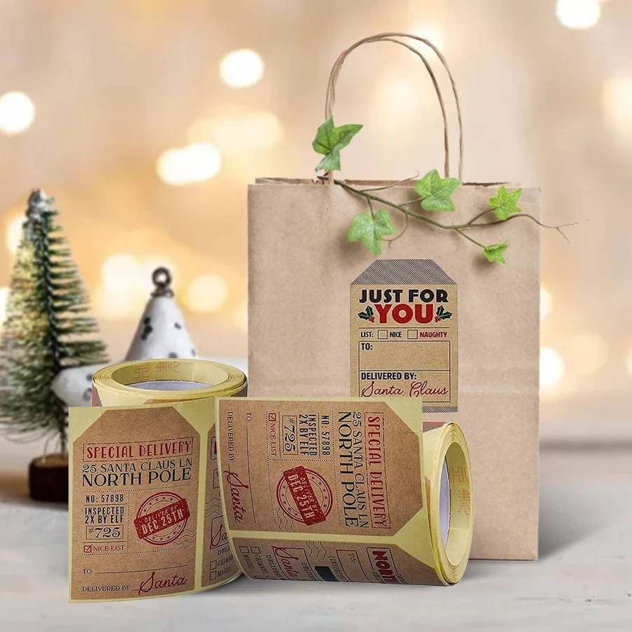 Seyotauo Christmas Decorations Holiday Stickers - 200 Stickers Per Roll Paper Adhesive Labels Self-Adhesive Easy Application No Residue for Gift