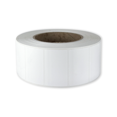 Polypropylene self-adhesive labels 50x30 mm durable white glossy plastic for thermal transfer, 2000 labels per roll