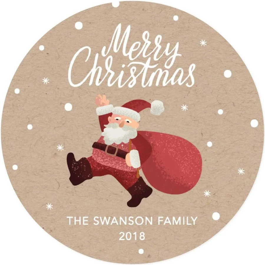 Personalized Christmas Round Circle Gift Sticker Labels