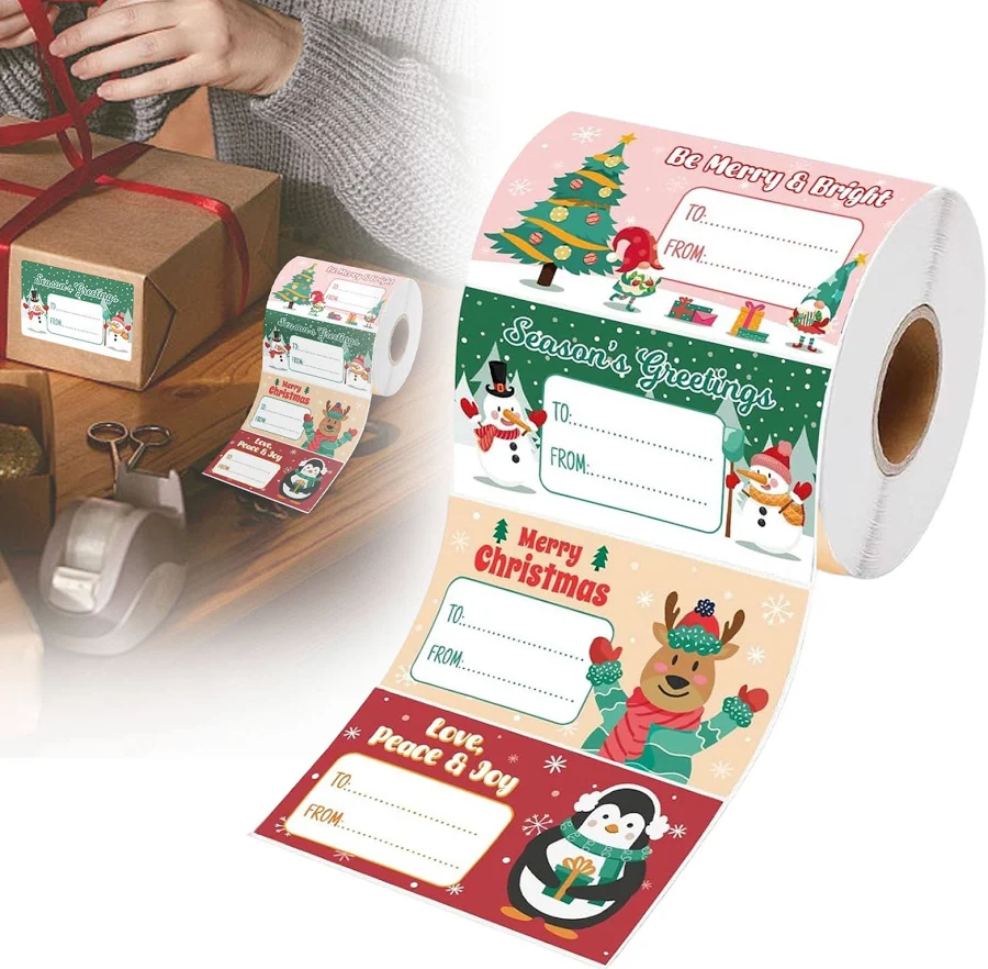 Christmas Labels Stickers,Christmas Name Gift Labels Roll,Writable SelfAdhesive Christmas Gift Tag Sticker,180PC Sticky Christmas Gift Name Tags Tape,