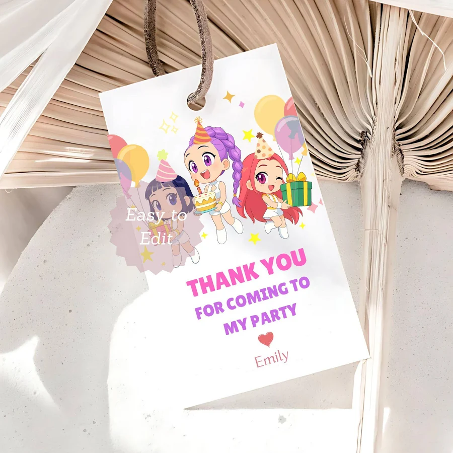 KPOP Thank You Tags, HUNTRIX Gift Tags, Editable Anime Party Favor Labels