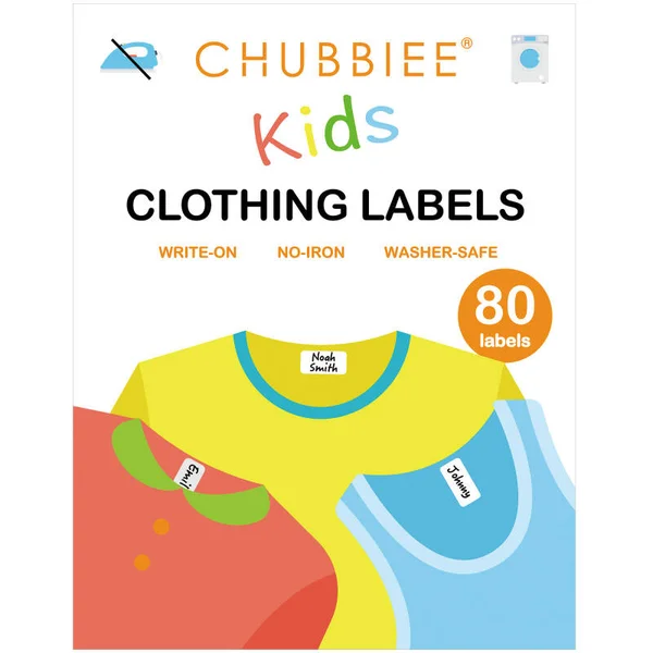 All Purpose No-Iron Kids Clothing Labels, Self-Stick Write-On Fabric Labels for Camp, School, Daycare, Nursing Care, Toys, Organizing, Washer & Dryer 