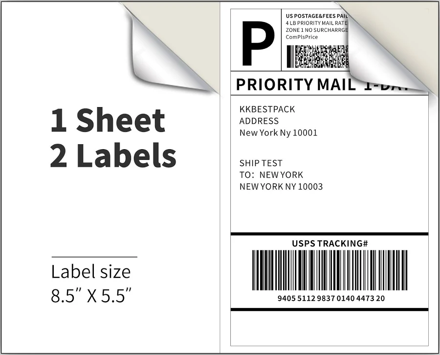 KKBESTPACK Half Sheet Shipping Labels