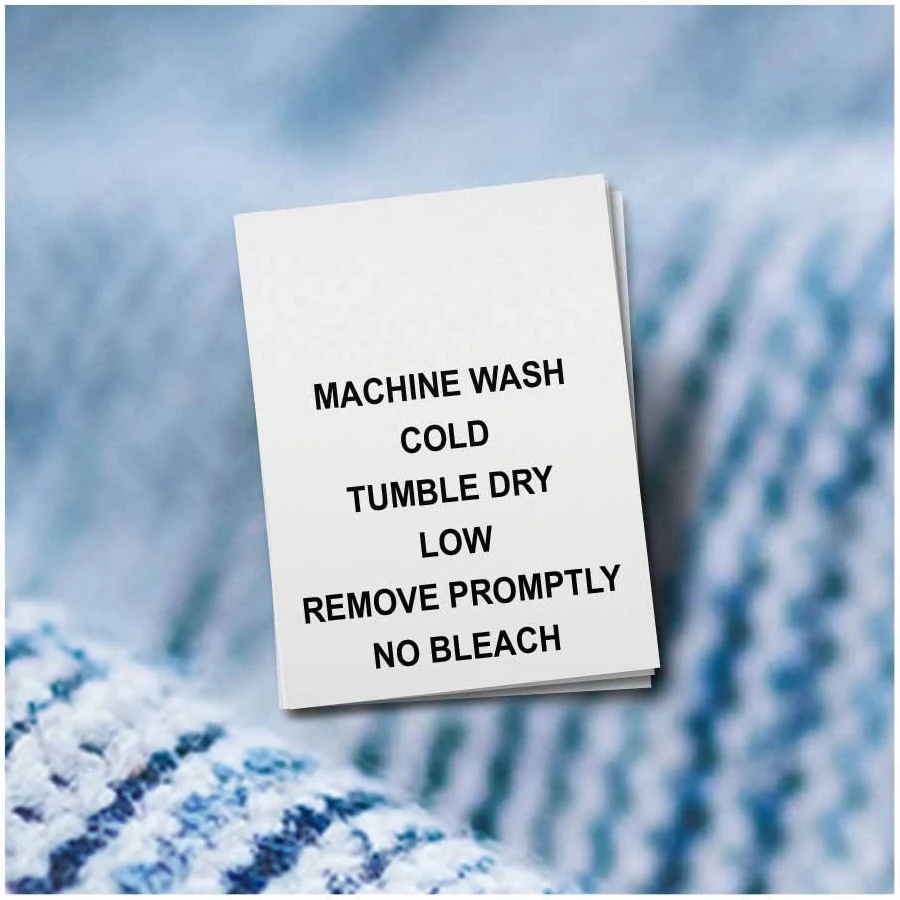 100 PRINTED CARE LABELS (Style 3-Machine Wash Cold...)