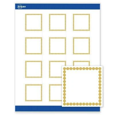 Avery 2" x 2" Pre-Printed Gold Beads Design 120 ct White