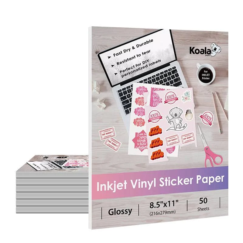 【Bulk Prices】Koala Waterproof Glossy Vinyl Sticker Paper Full Sheet for Inkjet Printer 8.5x11 Inches 300/800 Sheets 300 / Glossy