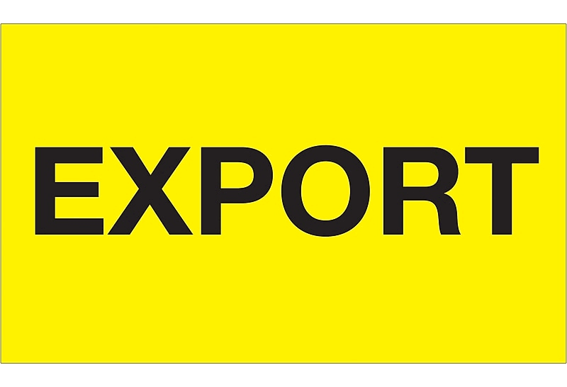 The Packaging Wholesalers "EXPORT" 3" x 5" Labels, Yellow , 500/Roll (DL1122)