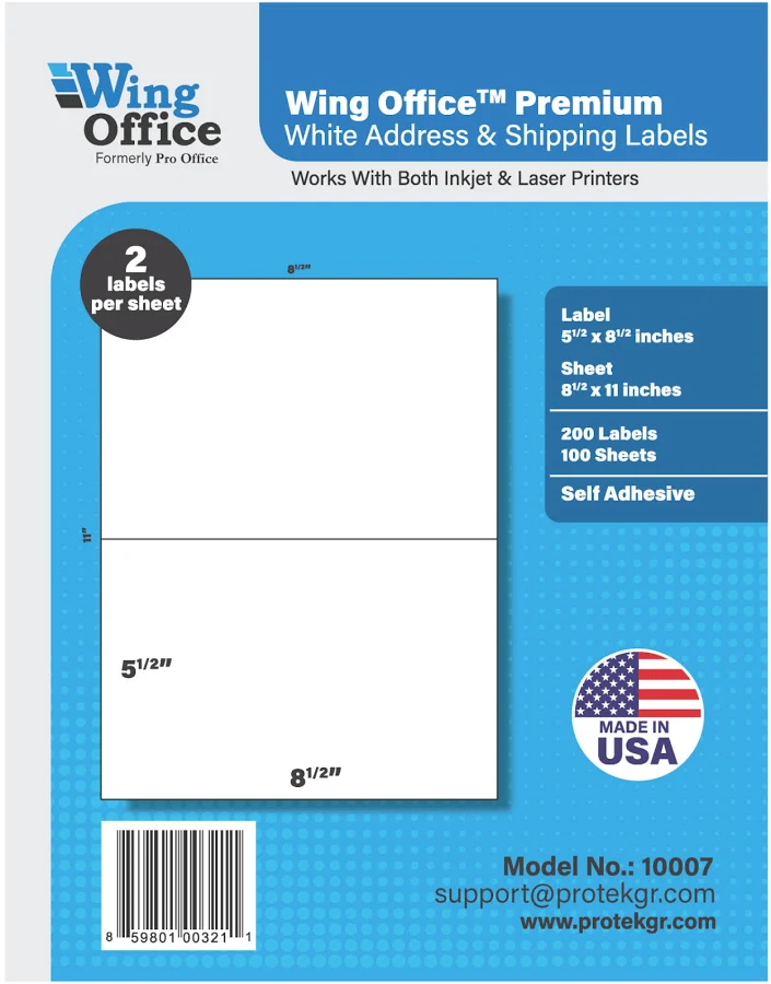 Pro Office Premium 200 Half Sheet Self Adhesive Shipping Labels for Laser