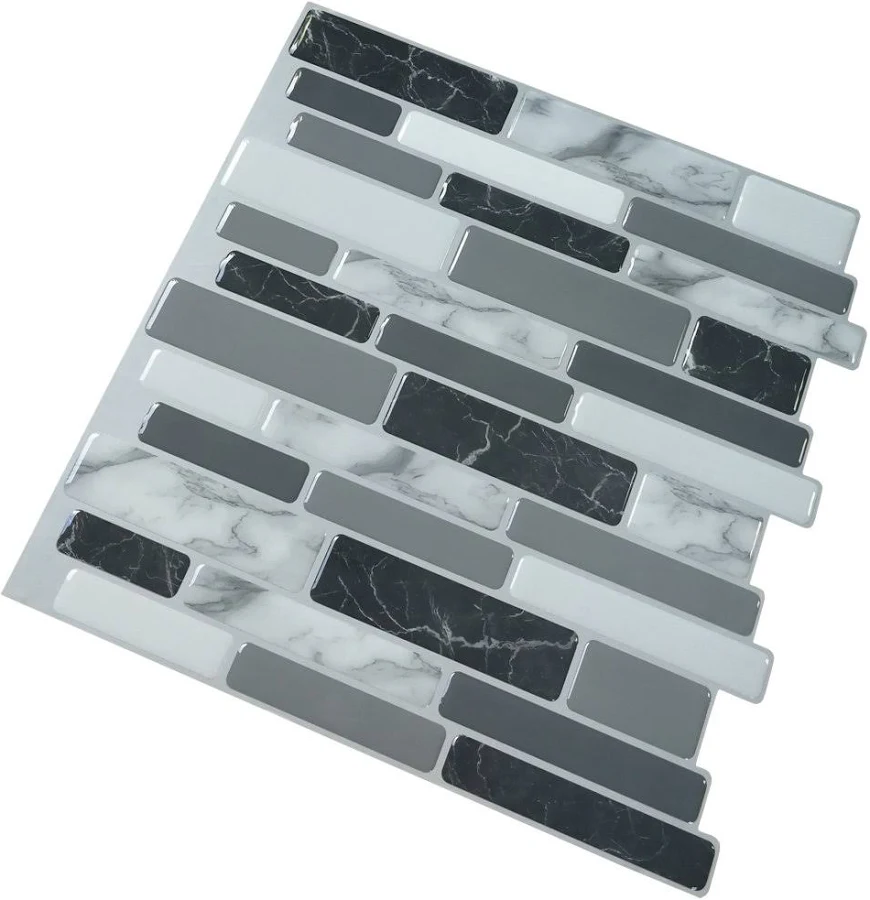 Art3d 12 in. x 12 in. Grey Marble Vinyl Peel and Stick Wall Tile