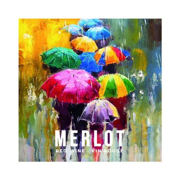 WINE BOTTLE LABELS Pack of 30 MERLOT RAINY DAY Design Self-Adhesive Easy Peel