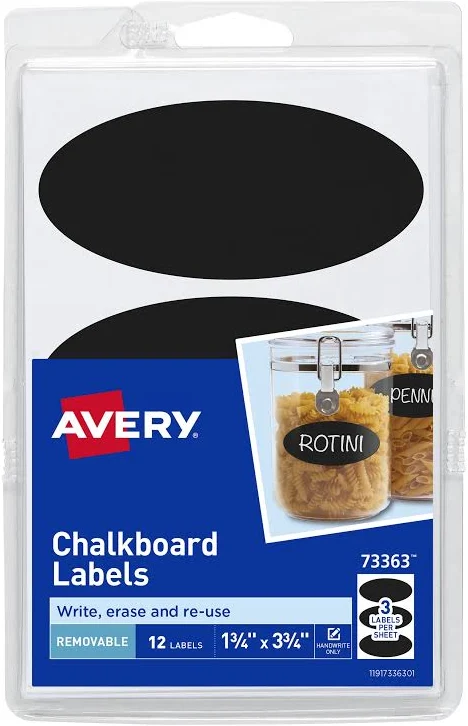 Avery Removable Chalkboard Labels Removable Adhesive Oval Black Plastic